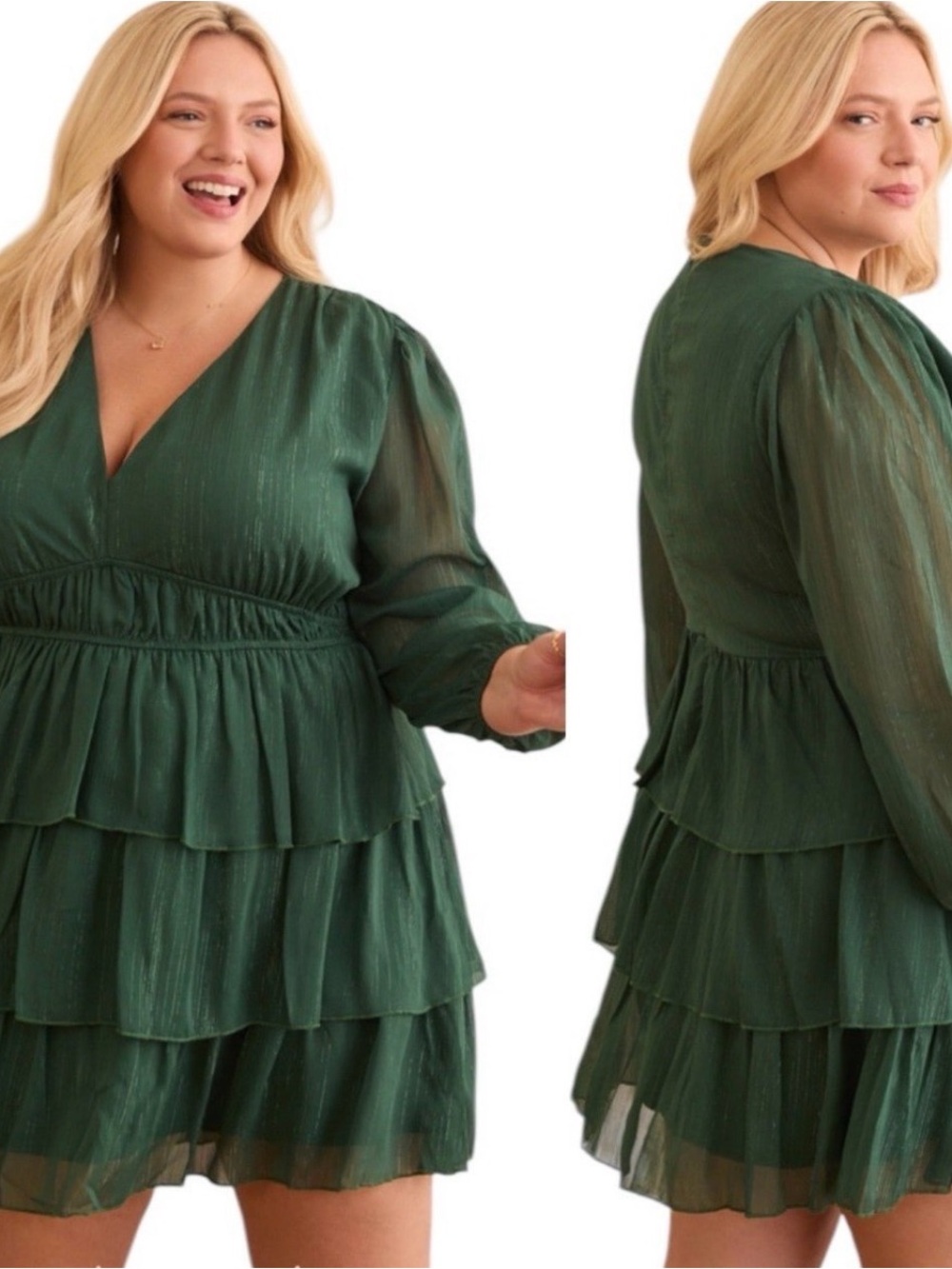 ARULA Deep Green V-Neck Evening Dress